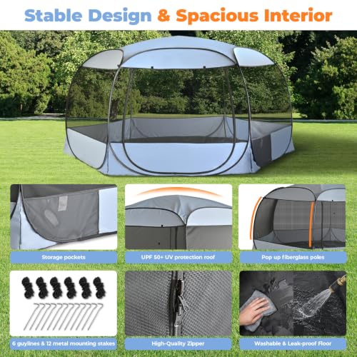 Image of XXLarge Popup Portable Dog Houses, 10'x4.8'H Assembly-Free Gazebo-Style Kennel Dog Playpen Pet Screen Tent Sun Shade Shelter, Dog Crates Canopy for Travel Camping Anti-Bugs with Leakproof Bottom