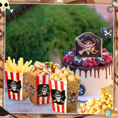Image of MotiMind 100 Pcs Pirate Theme Popcorn Mini Box Halloween Pirate Popcorn Containers Bulk Snack Treat Buckets Snack Candy Box for Halloween Movie Night Birthday Party Supplies