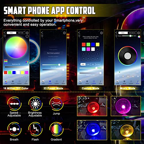 Oppbuy Motorcycle H4 Led Headlight Bulbs,Rgb Dimmable Led Car Headlight With App Control,Sync With Music,23 Preset Modes,18W 9003 Hi/Lo Beam Light Conversion Kit For Motorcycle Car-1 Pc #TOP1