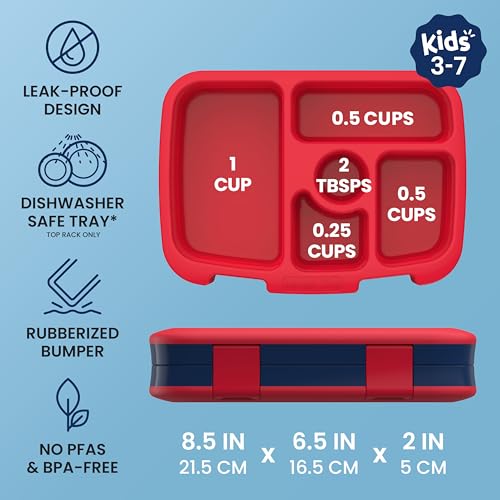 Image of Bentgo Kids Prints Leak-Proof, 5-Compartment Bento-Style Kids Lunch Box - Ideal Portion Sizes for Ages 3-7, Durable, Drop-Proof, Dishwasher Safe, & PFAS & BPA-Free Materials (Rocket)