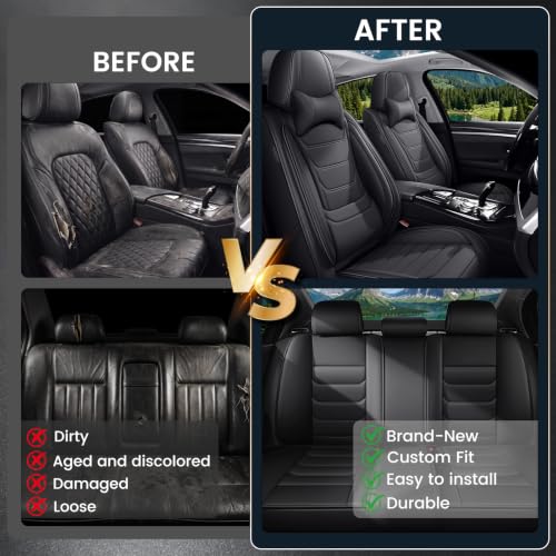 Image of Car Seat Covers Custom Fit Kia Telluride 2020-2026, Waterproof Nappa Leather Car Seat Protector, Breathable Car Seat Cushion, Seat Covers for Car(5 Seats Luxury /Black)