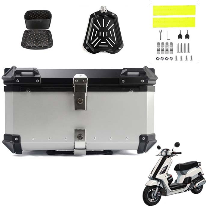 Top case moto étanche 65L argent pour stocker vos bagages en Piaggio Vespa GTS GTV 250 300