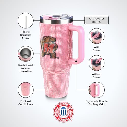 Image of The Memory Company Officially Licensed NCAA - University of Maryland, College Park 40oz Pink Bling Game Day Tumbler