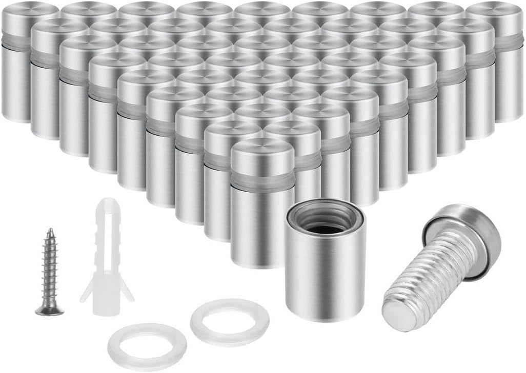 Hardware Kit, 50 Pcs Sign Standoff Screws 1/2×3/4, Stainless Steel Advertising Screws, Wall Sign Mounting, Stand Off Nails for Acrylic, Glass Signs