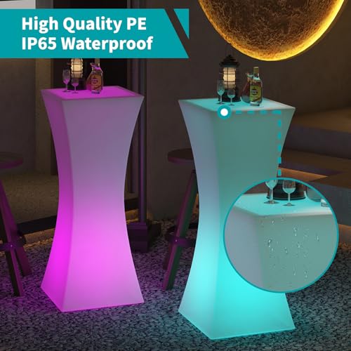 Image of BALUS LED Bar Table 42 inch H, Light Up Cocktail Tables 16 RGB Colors Changing Lights with Remote Control, IP65 Waterproof Rechargeable Luminous Furniture Night Lighting for Party, 1 Piece - Rectangular