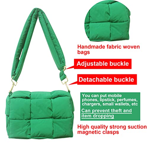 Image of Shoulder Bag Lightweight Puffer Tote Crossbody Bag Handwoven for Women | waterproof nylon, durable, soft padded texture, versatile for travel, work, weekend, everyday, adjustable strap