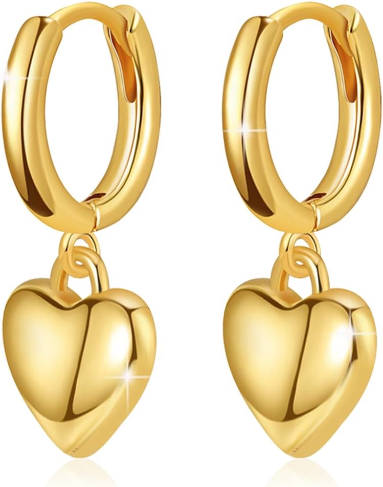 Women Heart Shaped Earrings Cute Heart Huggie Earrings Small Hoop Earrings Love Hearts Drop Dangle Earring Lightweight Party Prom Jewelry