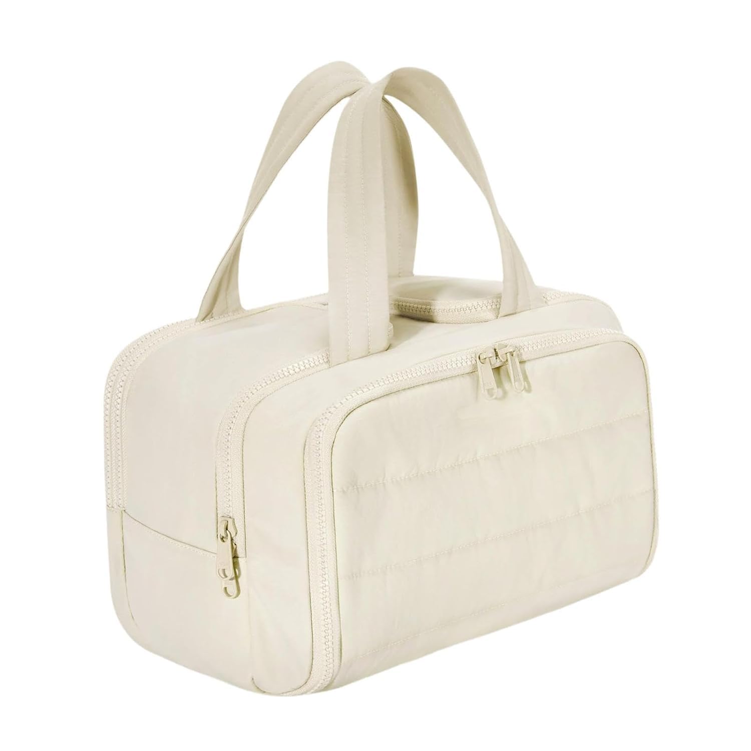 Travel Cosmetic Bag for Women with Double Layer Storage - Portable Makeup Organizer Pouch with Multiple Compartments, Carry Handle, Toiletry Storage Case, Vanity Bag for Travel (Cream)-image-46