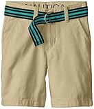 Nautica Little Boys' Classic Belted Flat Front Short, EH0 PB Khaki,5