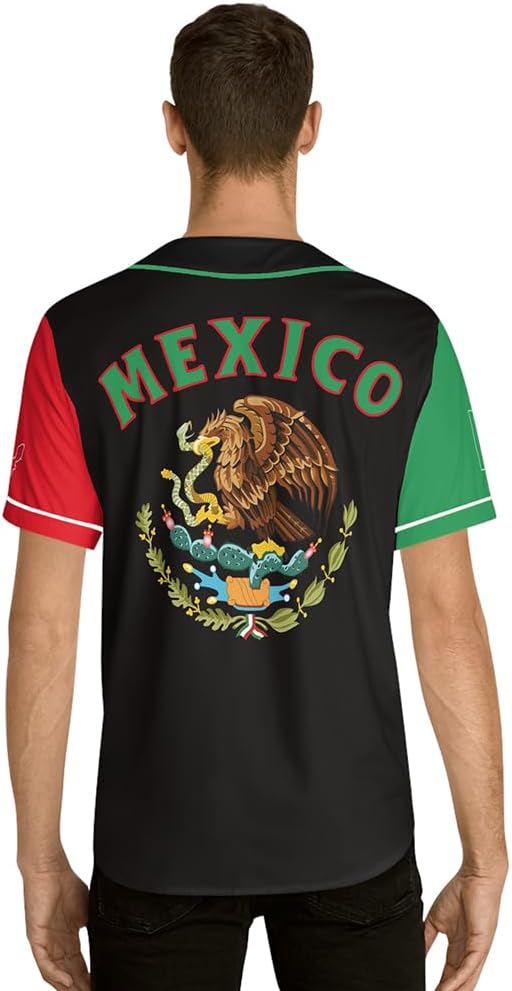 Men's Mexico Baseball Jersey, Eagle Mexico Baseball Button Down Jersey Shirts, Mexican Flag Baseball Jerseys Sports Shirt - Image 5