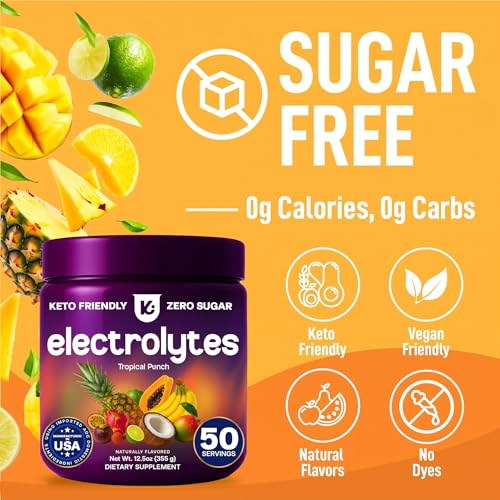 Image of Keppi Sugar Free Electrolytes Powder - Naturally Sweetened Zero Sugar Tropical Punch 12.5oz - Clean Hydration Drink with High Potassium, Magnesium, Trace Minerals - No Calorie Daily Electrolyte Powder