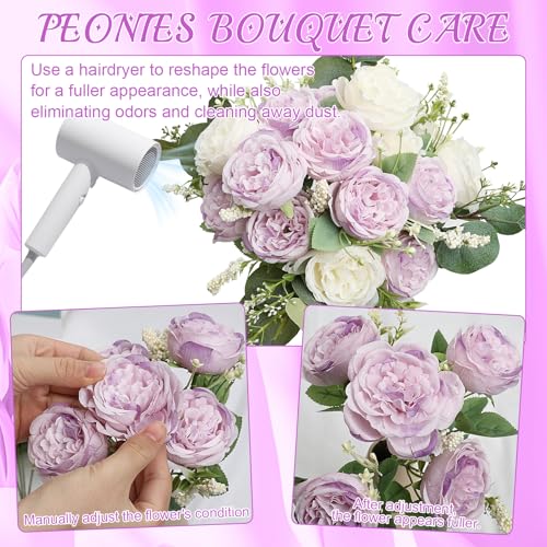 Nagobi Peonies Artificial Flowers Bulk, 12 Bundles Lilac Fake Silk Peonies Faux Eucalyptus Bouquet Realistic Peony Floral Arrangement for Wedding Table Centerpiece Vase Decor (Lavender & White) — view 5