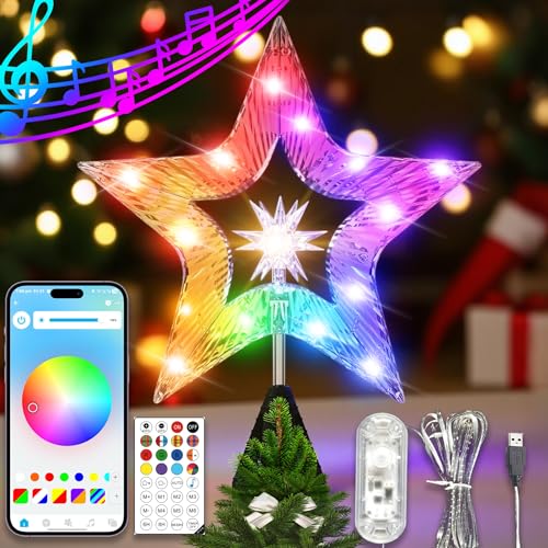 10" Christmas Tree Star Topper with Lights, Shatterproof Plastic ...