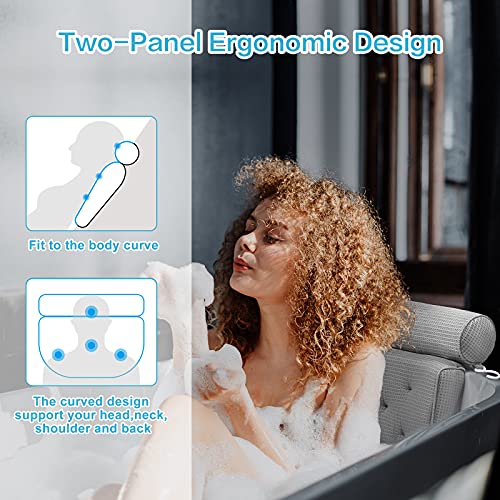 Omystyle Bath Pillows For Tub, Bathtub Pillows With Soft 5D Air Mesh & 5 Large Suction Cups, Quick Dry Spa Bath Pillow For Neck, Head, Shoulder And Back Support - Soft, Non-Slip, Extra Thick | Gray #TOP4