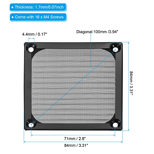 PATIKIL 80mm Fan Filter Grills with Screws, 4 Pack Aluminum Frame Stainless Steel Mesh Dustproof Cover for Computer Case Black - Image 2