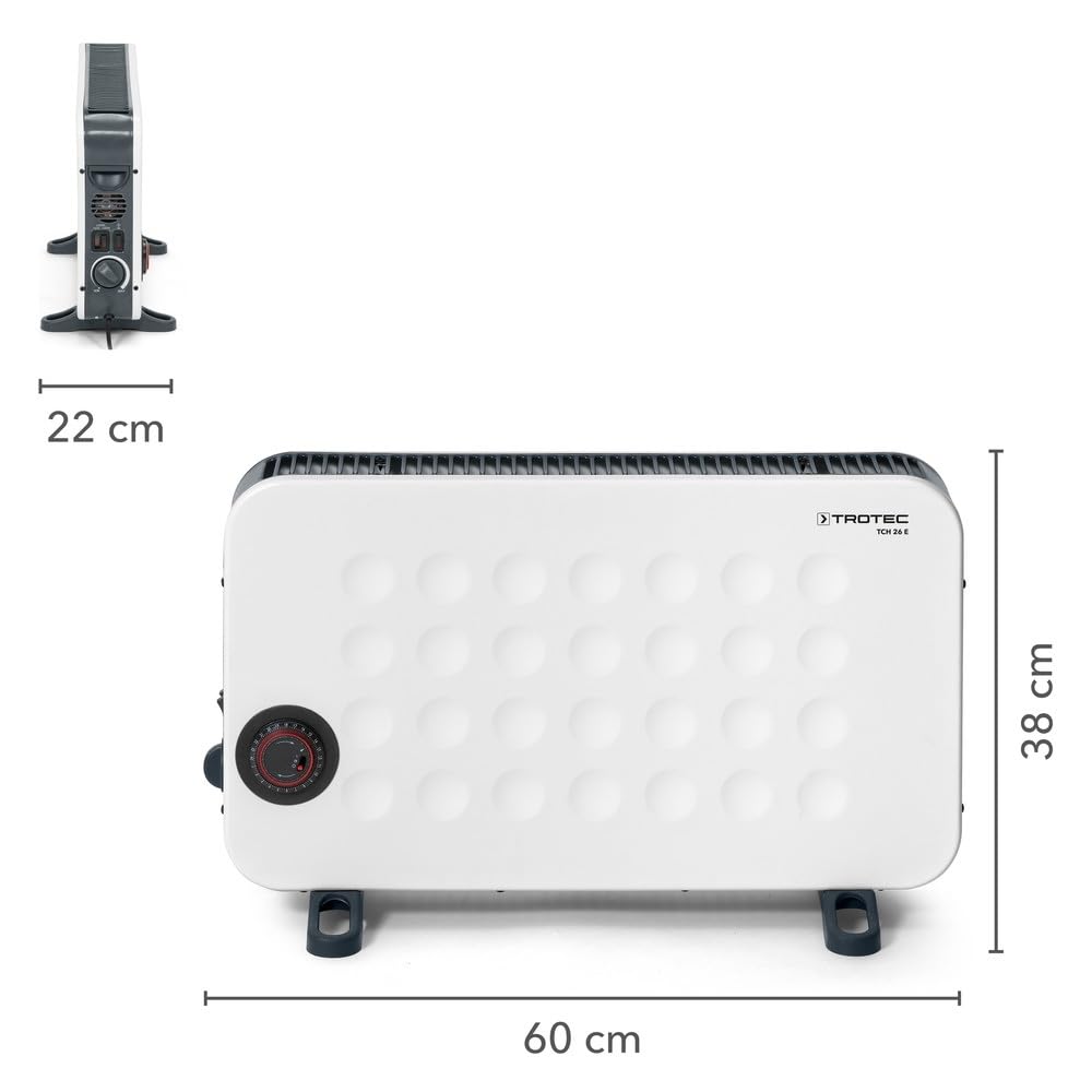 TROTEC Convector de diseño TCH 26 E, 2.000 W, 3 Niveles, Termostato, Anti Sobrecalentamiento, Antihielo, Turboventilador, Silencioso, Portátil, Compacto, Blanco, Oficina, Hogar