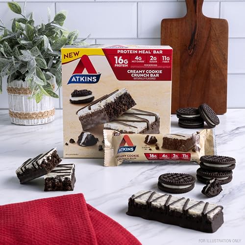 Image of Atkins Creamy Cookie Crunch Meal Bars, 16g Protein, 11g Fiber, 2g Sugar, 4g Net Carbs, Low Carb, 12 Count