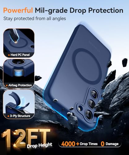 Image of CANSHN Designed for Samsung Galaxy S23 Case [Full Camera Protection] [Compatible with MagSafe] Translucent Matte Shockproof Protective Phone Cover 6.1 Inch - Deep Blue