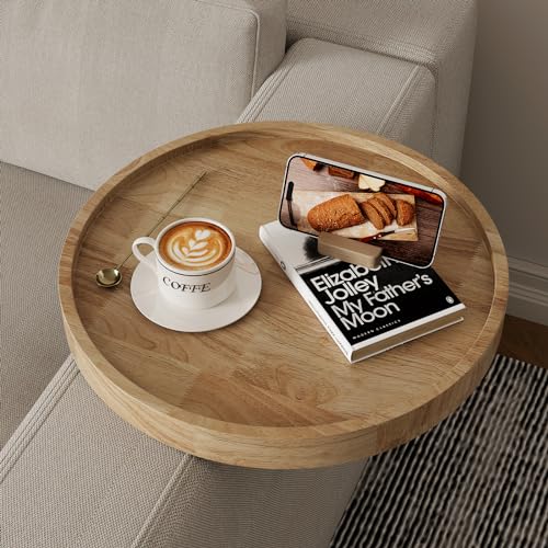 Semjar Wooden Couch Arm Tray,12'' Space Adjustable Sofa Arm Table,Round Wood Chair Arm Table Sofa...