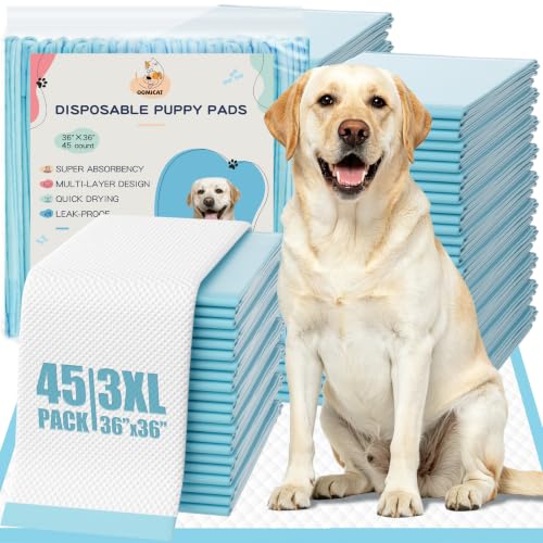 Image of XXXL Dog Pee Pads Extra Large 36 inchx36 inch (45 Count Bulk Pack), Heavy Duty 3XL Puppy Pads for Multi-Pet Households, Super Absorbent Incontinence Underpads Value Stock