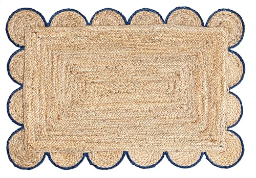 Tapete decorativo de yute natural con borde azul 2x3 miniatura 3