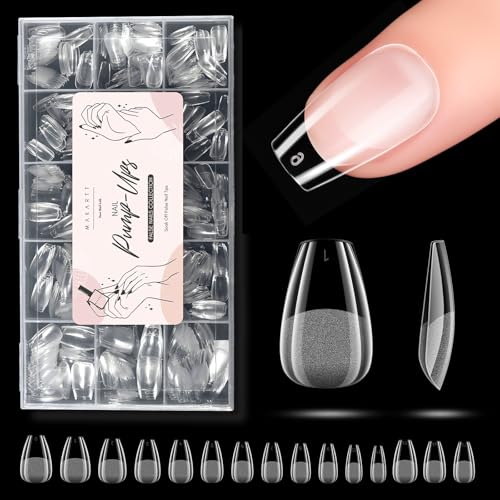 Makartt Short Ballerina Nail Tips for Gel Extensions, 510pcs Half Matte Soft Gel, Pre-Buffed, No File Needed, Full Cover Acrylic False Nail, Fake Nails, Press on Nails, Long-Lasting, 15 Sizes option