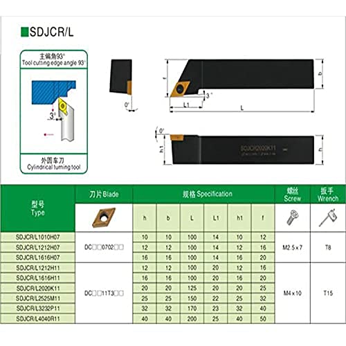 Gbj 5/16" Sdjcr + Sdjcl+ Sdncn 8Mm*100Mm Turning Holders + 10Pcs Dcmt070204/Dcmt21.51 55° Carbide Inserts Lathe Turning & Profiling Tool Holder 93° Lathe Boring Bar (Black, 5/16" Sdjcr+Sdjcl+Sdncn) #TOP6