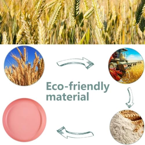 Image of Wheat Straw & Bamboo Fiber Plates Set, Lightweight Unbreakable Dinner Plates, Microwave and Dishwasher Safe, Plates Easy to Clean & Reusable (9 Inches, Pink, Set of 6)