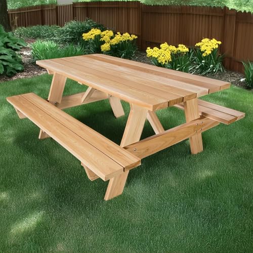 Image of All Things Cedar 6-Ft Outdoor Picnic Table, Handcrafted Wooden Patio Bench Set, Rustic Cedar