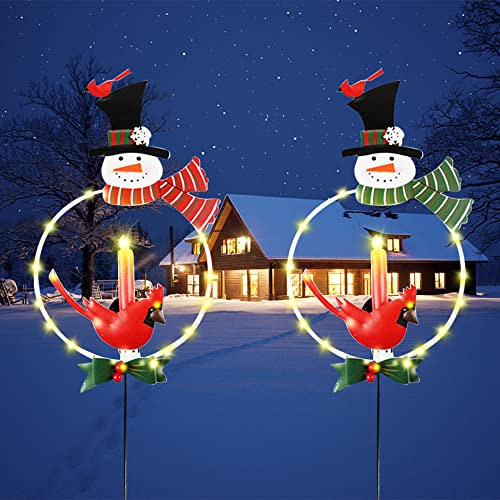 SUNYPLAY 2 Pack Solar Christmas Garden Stakes Lights, Metal Snowman Christmas Yard Stakes for Outdoor Lawn Pathway Walkway Driveway Holiday Cemetery Decoration
