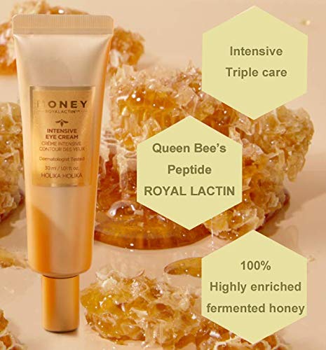 HOLIKA HOLIKA Honey Royal Lactin Eye Cream - Intensive Multi Action - Honey Royal Jelly, Collagen, Peptides, Niacinamide - Hydrating Firming Radiance Enhancing Korean Skincare for Fine Lines, 1.01oz
