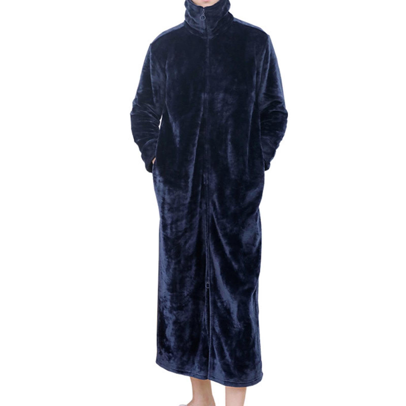 zoomella Wearable Blanket Sweatshirt Long Zipper Front Nightgown Thick Onesie Pajamas Men Blue 3XL-picture-35