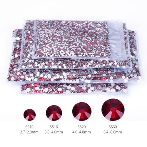 Image of 10000PCS Dark Red Rhinestones Bulk, Flat Back Crystal Glass Stone Round Gems,SS16, 3.8-4.0mm