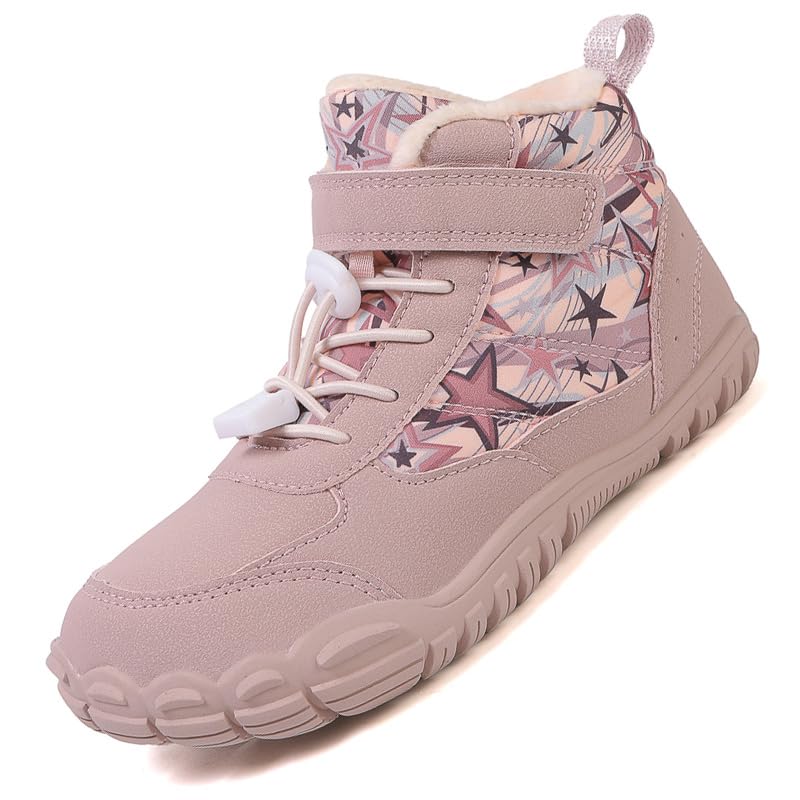 Winter Children Barefoot Snow Boots High-Top Shoes Anti Slip Plush Trail Running Shoes for Hiking Climbing Outdoor Boots (622-Pink, Toddler, Numeric 12, Digital, US Shoe System, Wide Leg Pants)