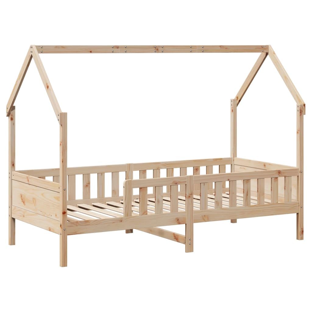 Casa infantil de 90 x 190 cm pino macizo sin tratar con somier, cama de juegos para habitación infantil con espacio de almacenamiento, espacio para invitados en habitación juvenil
