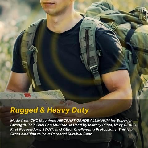 Miniatura 4 de Bolígrafo táctico con linterna bolígrafo EDC multiherramienta con rompedor de vidrio y abridor de botellas, regalo para hombres y mujeres, relleno