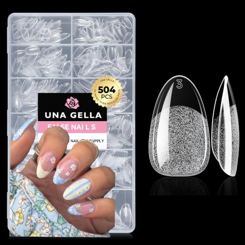 UNA GELLA Short Oval Almond Fake Nails 504pcs Press on Nails Pre-shape Short Almond Round Gel Nail Tips for Full Cover Acrylic False Nails For Nail Extension Home DIY Salon 12 Sizes False Gelly Tips
