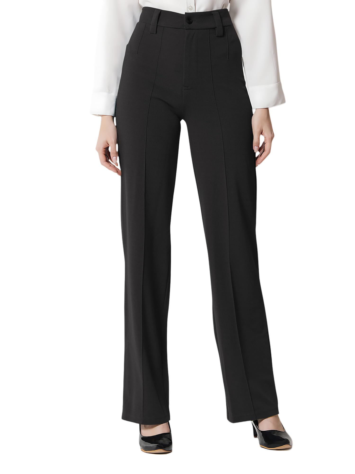 navyankaa Women’s High Waist Formal Straight Fit Trousers Premium Stretch Office Pants Front Pleated Design Smart Workwear Bottom for Office, Casual & Business Wear-picture-11