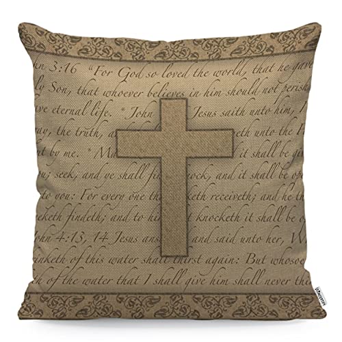 WONDERTIFY Housse de coussin en forme de croix avec inscription Jésus Bible Calligraphique et citation de Gospel - 45 x 45 cm