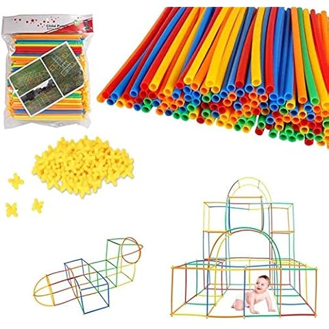 FeiWen 4D Straws and Connectors Building Sets Blocks Toys for Boy & Girl Education Colorful Plastic Toys (200pcs) Cover