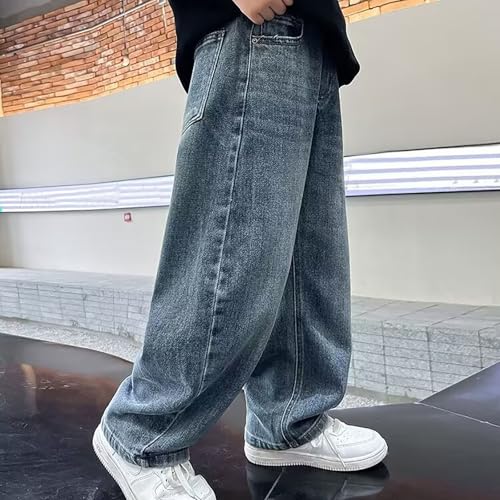 Teen Boys Baggy Jeans Straight Wide Leg Cargo Jean Trousers Kids Elastic Waisted Loose Fit Denim Pants Y2k Streetwear Pockets2