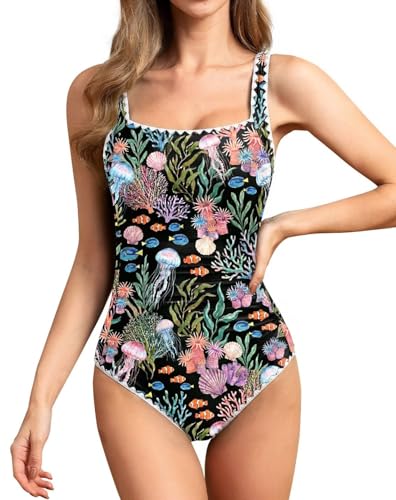 Image of Upopby Women's Vintage Padded Push up One Piece Swimsuits Tummy Control Bathing Suits Plus Size Swimwear
