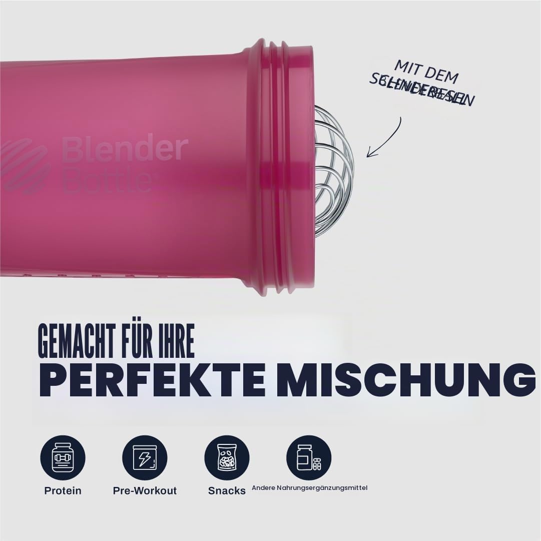 BlenderBottle ProStak PRO - Full Color , Shaker-Flasche mit Tablettenorganizer und Aufbewahrung für Proteinpulver, ProStak System, 625 ml, Plum