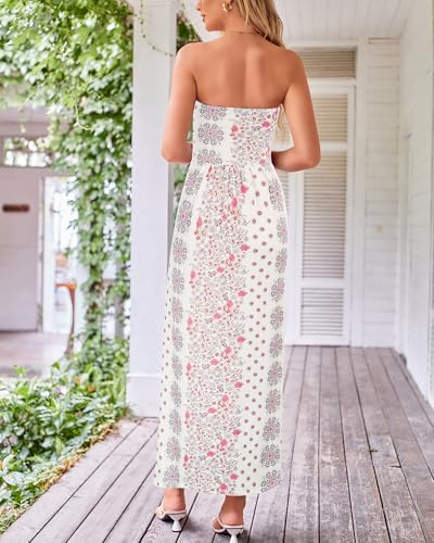 Image of GRACE KARIN Women Strapless Dress Casual Loose Ruched Long Maxi Dress with Pockets