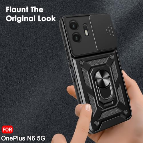 Image of TheGiftKart Tough Armor Bumper Back Cover Case for OnePlus N6 5G | Sliding Camera Cover, Kickstand & Ring Holder | 360 Degree Protection Back Case Cover for OnePlus N6 5G (PC & TPU, Black)