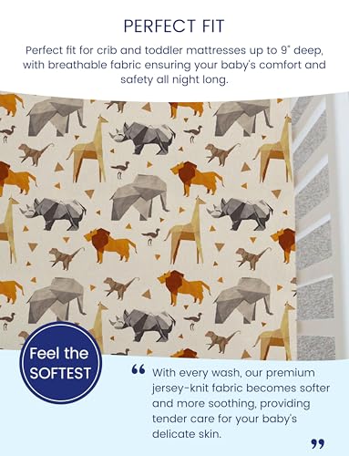 Image of TotAha Premium Stretchy Crib Sheets (2-Pack)-Hypoallergenic, Silky Comfort, Buttery Soft, Calming Effect, All-Season Jersey-Knit Sheets, 9'' Extra Deep Pocket, Zoo Safari & Sea Animals