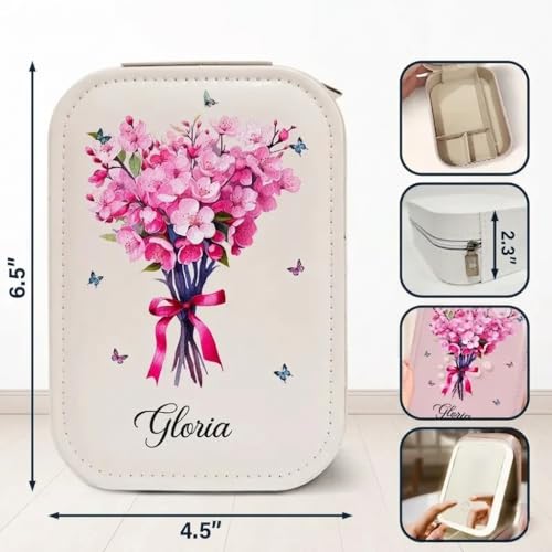 Image of PRIMIT LED Travel Jewelry Case and Makeup Bag with Mirror, Dust-Proof Jewelry Box, 10 Sealed Jewelry Bags - Compact Cosmetic Mirror Case for Women Girls Travel Essentials (White Flower)