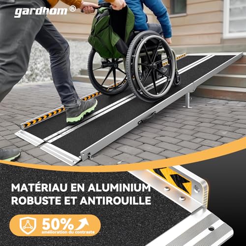 gardhom Rampes pour Fauteuils Roulants 213,5CM, Rampe de Chargement Rampe d'Accès Antidérapante Pliable avec Bordures de Sécurité Max 362KG – vue 9