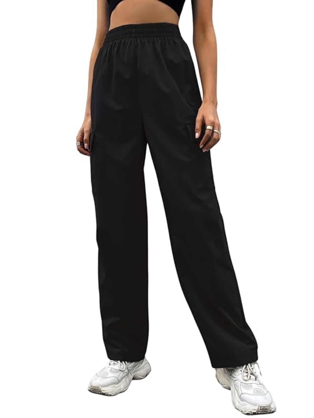 Bonkers Corner Women's Elastic Waist Cargo Pants| Casual Loose Fit Jogger Trousers with Pockets| Lightweight Streetwear Pants for Women in neutral