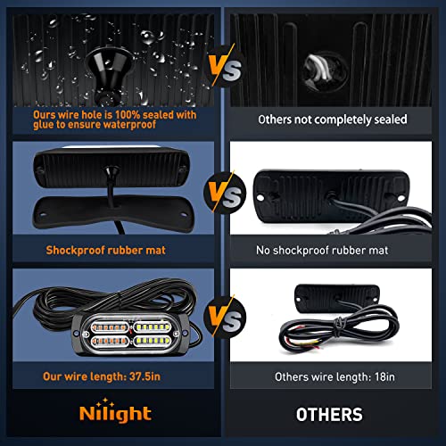Image of Nilight 4PCS 24LED Emergency Strobe lights 12V 24V Amber White Surface Mount Grille Hazard Safety Warning Lights Sync Feature Side Flashing Marker Flash for Car Truck Campers